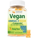 Vegan Omega 3 & Turmeric Gummies 2500mg, Algae Omega 3 DHA 800mg&EPA 400mg, con MSM, Vitamina D3, Estratto di radice di curcuma per cervello, occhio, giunto, integratori di olio di pesce alternativa, senza zucchero