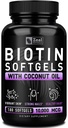 Zeal Biotin 10000mcg con olio di cocco biologico Softgels | Vitamin Biotin Supplemento | Pelle per capelli e unghie Vitamine per donne e uomini | 6 mo Fornitura - 180 Gel Capsule