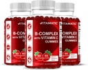 Vitamatic Vitamina B Complex Gummies con Vitamina C & Inositol - Natural Strawberry Flavor - 60 Gummies (3 Bottiglie)