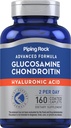 Piping Rock Glucosamine Chondroitin per le donne e gli uomini | 160 Caplets | Supplemento con acido ialuronico | Formula avanzata | Non OGM, Gluten Free