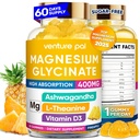 60 giorni di alimentazione Magnesio Glycinate 400mg Gummies con Ashwagandha, L-teanina, CoQ10, Vitamina D3 & B6, Zucchero gratis Magnesio Gummies per adulti e bambini, Rilievo di stress, Sonno & Calma, Vegan, Gluten Free
