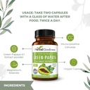 Green Papaya Capsule 4X Forza, Organic Papaya Leaf & Fruit Extract per Piatti, Salute Digestiva, Enzimi, Probiotici, Antiossidanti – 600mg, 60 Capsule, Caso di 12 – Bontà Erbale