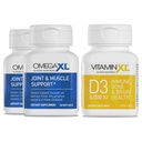 Integratore di supporto congiunto OmegaXL - Supporto muscolare naturale/immune, 60 Softgels (2 Pack) & VitaminXL D3 Alta potenza Vitamina giornaliera D 5000 IU 125mcg Supplemento (30 Softgels)