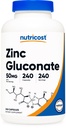 Nutricost Zinc Gluconate 240 Capsule Vegetariani (50mg) - Gluten Free e Non OGM