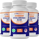 Vitamatic 3 Pack Integratori di acido ialuronico 200mg - Supporta tessuto connettivo sano e articolazioni - Promuovi la pelle sana giovanile - Totale 360 capsule