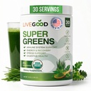 Superfood organico della polvere di super-verdi di LiveGood con polvere di erba di grano, polvere di Superfood giornaliera per il supporto immunitario, energia e disintossicazione, supplemento di polvere di succo verde (30 porzioni), 12.38 Oz