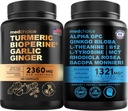 MEDCHOICE Turmeric & Ginger (120ct) e cervello Nootropic (60ct) Supplemento Bundle - Benessere Duo per Joint, Digestion, Brain, & Mood Support - Vegan, Non OGM, Gluten-Free