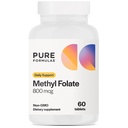 PureFormulas Methylfolate 800 mcg – Active B9 (5-MTHF) per la salute cardiovascolare, Nerve & Mood, Compresse vegetariane non OGM, 60 conte
