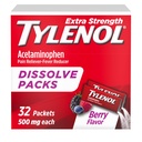 Pacchetti di polvere di dissolvente di Tylenol, 500 mg Acetaminophen Pain Reliever & Fever Riduzione della febbre, Rilievo rapido per dolori minori & Pains, Ibuprofen- & Aspirin-Free, On-the-Go Berry Flavor, 32 Ct