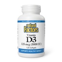 Fattori naturali - Vitamina D3 5000 IU, Supporta le ossa sane, 120 Gel Morbidi