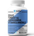 Ashwagandha 10000mg Tongkat Ali 40000mg Supplemento con Multivitamin D3 K2 - Salute e stress degli uomini, umore, energia, supporto di resistenza - Ashwagandha Capsule Tongkat Ali per gli uomini USA - 60 Count