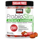 Fattore di Forza ProbioSlim Keto ACV Metabolismo Gummies, Aceto di sidro di mele organico, Probiotici di LactoSpore e prebiotici per sostenere la digestione, massa corporea magra, & salute immunitaria, aroma di mela, 1 Carb, 120ct