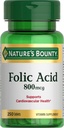 Integratore di acido folico di Bounty della natura, Supporta la salute cardiovascolare, 800mcg, 250 compresse