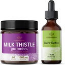 HERBAMAMA Kit complesso di supporto per il latte e il fegato - Bundle di latte Thistle Gummies & Liver Detox Liquid Complex 4 fl oz - Vegan, Non OGM, Alcohol-Free - 2 Pack