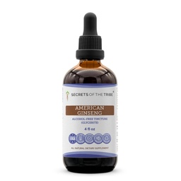 Secrets of the Tribe American Ginseng Tincture Alcohol-Free Extract, Farm Grown American Ginseng (Panax Quinquefolius) Dried Root Tincture Supplement (4 FL OZ)