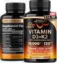 Vitamina D3 K2 - Vitamina D3 10000 iu & K2 come MK-7 120 mcg - Supporto Immune & Mood, per la salute di ossa e denti - con magnesio, zinco & vitamina C & B12 - Altamente biodisponibile - Made in USA, 240 capsule