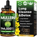 Gocce di Mullein per polmoni con Licorice & Astragalus, Supporto respiratorio e immunitario, Detox polmonare per fumatori Tintura, Estratto di foglie di Mullein per la pulizia polmonare, Zucchero & Alcol-Free, 4 fl oz