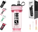 Bottiglie per frullatore Litex per frullatori di proteine, flacone per frullatore 26oz per pre-allenamento, coppe con paglia, bottiglie tritan senza BPA per polvere proteica, con spazzole e istruzioni per tazza (Pink)