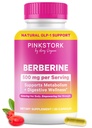 Pink Stork Berberine 500mg - Integratore GLP-1 della natura - Attivatore metabolico AMPK giornaliero - Metabolismo 500-1000 mg + Salute Gut per le donne | Testato di terze parti | Vegan | Non-GMO| 30 capsule