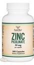 Zinc Picolinate 50mg, 300 Capsule (Supporto Immune) Non OGM, Gluten Free (Fornitura 300 giorni) da Doppio Integratori di Legno