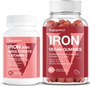 Vegan Iron Gummies Strawberry Plus Iron Bisglycinate 30MG | Supporto supplemento di ferro vegano per il sangue sano & energia quotidiana per adulti & bambini - 90 Conte+60