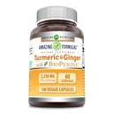 Stupefacente formula curcumina e zenzero con BioPerine 2250 mg Per Serving Veggie Capsule | Non-GMO | Gluten Free Made in USA | Ideale per vegetariani (180 Conte)