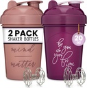 GOMOYO 2-Pack 20-Ounce Protein Shaker Bottiglia (Plum & Rose) | BPA Free, Lavastoviglie Safe Shaker Cups con Citazioni Motivazionali per Palestra, Corsa, Integratori di allenamento