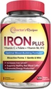 Supplemento di ferro delle ricette del medico per gli uomini delle donne - Bisglycinate di ferro di Gentle con vitamina C, B6, Folate & B12 - Pillole di ferro non-constipante & Stomach Friendly per il supporto di sangue & energia, 120 tappi vegani