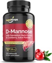 D-Mannose 1500mg, 120 capsule con estratti di erbe e mirtillo di dadelion, pulizia naturale del tratto urinario per il supporto UTI, fluido e disintossicazione delle impurità, per gli uomini e le donne.