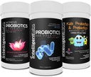 Laboratori intelligenti 3-in-1 Probiotici con Prebiotici Bundle per tutta la famiglia: Bambini + Adulti 50 miliardi di CFU + Probiotici femminili, Nessuna refrigerazione necessaria, 2 mesi di alimentazione per bottiglia