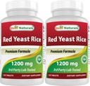 Migliori naturali riso rosso lievito 1200 mg (non OGM) 120 compresse (120 conteggio (pacchetto di 2))