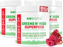 GOBIOTIX Super Greens and Reds Powder - Superfood rosso e verde - Supplemento probiotico - Enzimi digestivi e polvere di radice di barbabietola - Integratore alimentare Intero Organico (Pom Raspberry, 3 Pack)
