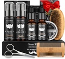Kit per Cuscinetto per Uomo Grooming & Care: con 2 Pack Beard Oils e Balm - Lavaggio e Condizionatore per Lozioni Dopo Shave Sandalwood, Spazzole e Pettine con Forbici, San Valentino Pad Regali per Papà/Men/Him