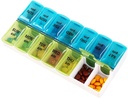 Dispenser settimanale dell'organizzatore di pillole, 2 volte al giorno, One-Side Open Pill Box 7 Day Medicine Planner per facile riempimento, AM PM caso di pillole per vitamine, farmaci, integratori, oli di pesce, blu + verde