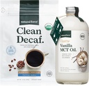 Natural Force Organic Clean Decaf Coffee + Cintura Vanilla MCT olio Bundle – Aromaed MCT Creamer & Mold & Mycotoxin Caffè gratuito – Non OGM, Keto, Paleo, e Vegan - 12 Oz Bag e 16 Oz bottiglia di vetro