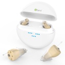 Apparecchi acustici digitali BEVI 12 Channel con cassa di ricarica, apparecchi acustici ricaricabili per adulti anziani, apparecchi acustici per anziani ricaricabili con rumore cancellabile, beige per apparecchi acustici invisibili OTC