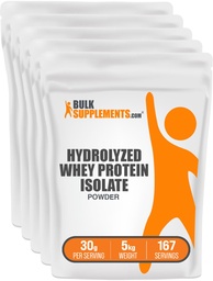 BulkSupplements.com Polvere isolata di proteine del siero di latte idrolizzato - Proteine isolate di siero chiaro - senza glutine e senza glutine, 30g per porzione, 1kg (pacchetto di 5) (11 lbs)