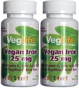 VegLife Vegan Iron 25 mg | Plus Vitamina C, Acido Folico, B-12 e VegiBlend Food Base | Integratore di ferro basato sulle piante per le donne e gli uomini | 100 compresse | Confezione di 2