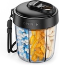 AUVON Large Pill Dispenser per memorizzare 7 vari supplementi, Organizzatore di Pillole di viaggio con progettazione Anti-Mix, Bottiglia di Pillole con ampio coperchio di apertura & Slider Facile da usare, Include 20 adesivi Blank, Nero
