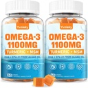 Vegan Omega 3 Supplementi Gummies 1100m per adulti - DHA 680mg & EPA 340mg con curcuma, MSM, vitamina C, E, D3, Zinc - Algae Fish Oil Alternative