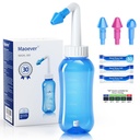 MAOEVER Neti Pot Sinus Rinse Bottiglia Nose Wash Cleaner Pressione Rinse Irrigazione nasale per Adulto & Kid BPA Free 300 ML con 30 Nasal Wash Salt Packets e Adesivo Termometro (blu)