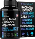 Integratori cerebrali per memoria e messa a fuoco - Ashwagandha, L Theanine, Rhodiola Extract, GABA, 5HTP - Nootropic, Mood Support & Cortisol Supplement - Magnesium Oxide, Mucuna Pruriens - 60 Capsule