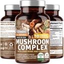 N1N Premium Mushroom Complex [10X Powerful Mushrooms] con Reishi, Lions Mane, Cordyceps, Chaga, Turkey Tail e Maitake per supportare la salute, le funzioni del cervello e i livelli di energia, 60 tappi di veg