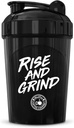 MIXT Energy Rise and Grind Shaker Bottiglia, 16 oz. Bottiglia Shaker, BPA Free & Lid Mixing Technology (16 oz, Nero)