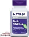 Natrol Beauty Biotin 1000mcg, Integratore alimentare per Capelli Sani, Pelle, Unghie e Metabolismo Energetico, 100 compresse, 100 giorni di alimentazione (Pack of 12)