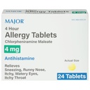 MAJOR 4 ore allergia compresse - Chlorpheniramine Maleate 4mg - Antihistamine - 24 conte (1 confezione)