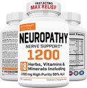 Integratore di supporto neuropatia con 1200 mg HP-99 Acido alfa lipoico - Formula di Nerve Max Strength ALA per le gambe delle mani dei piedi - Ultra Potente 18 in 1 Vitamine naturali di Nerve - 180 capsule