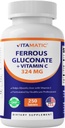 Vitamatic Ferrous Gluconate 324 mg + Vitamina C 100 mg - No Artificial Color Additives - Genere su Stomach - 250 compresse rivestite - Made in USA