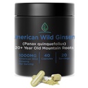 Holistic Bin Wild American Ginseng Capsule Pure Organic Ginseng Supplemento Realizzato con Wild Harvested 20+ Year Old Roots from Appalachia (Panax Quinquefolius) | No Fillers (40 capsule)