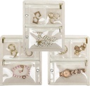 Caso organizzatore di gioielli di viaggio, Borse di gioielli di immagazzinaggio di gioielli Binder con cerniera trasparente sacchetto di velluto per viaggiare, orecchini, anelli, collana, bracciale (Pagine interne, beige, 3 PCS)